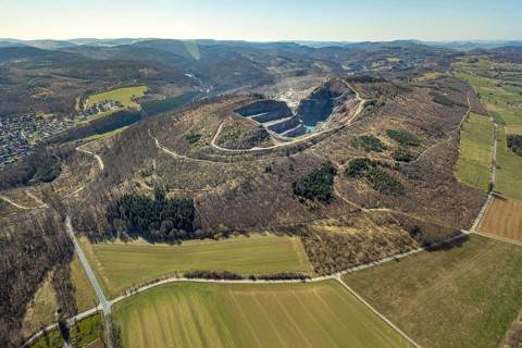 Aerial view, Bilstein quarry, Westdeutsche Grauwacke-Union, Brilon, Sauerland, North