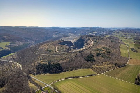 Aerial view, Bilstein quarry, Westdeutsche Grauwacke-Union, Brilon, Sauerland, North