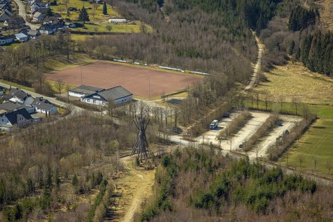 Aerial view, Kyrill-Tor at Briloner Bürgerwald, Petersborn, Brilon, Sauerland, North