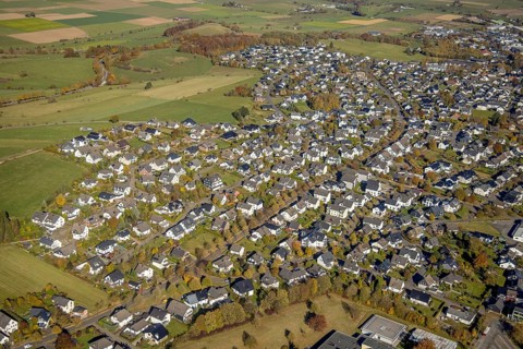 Aerial view, town view with housing estate in Brilon, Sauerland, North Rhine-Westphalia, Germany,
