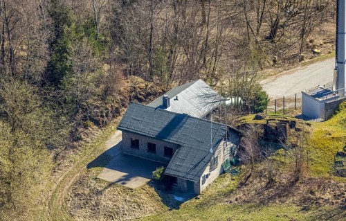 Aerial view, hut Ski-Club Brilon in the nature reserve Poppenberg, Brilon, Sauerland, North