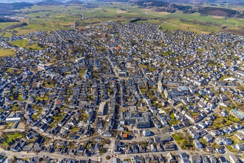 Aerial view, city centre view, Brilon, Sauerland, North Rhine-Westphalia, Germany, City, DE,