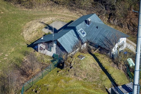 Aerial view, hut Ski-Club Brilon in the nature reserve Poppenberg, Brilon, Sauerland, North