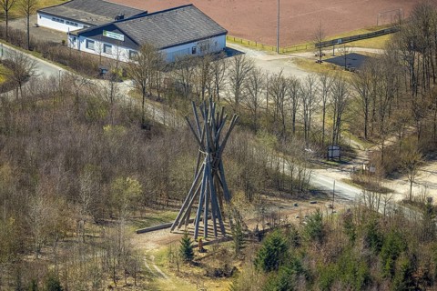 Aerial view, Kyrill-Tor at Briloner Bürgerwald, Petersborn, Brilon, Sauerland, North