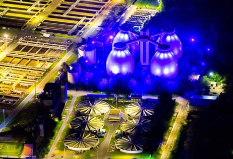 Aerial view, Emschergenossenschaft Klärwerk Bottrop, Welheim, Bottrop, Ruhr area, North