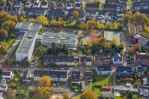 Aerial view, Josef-Albers-Gymnasium Bottrop in the south-west district of Bottrop, Ruhr area, North