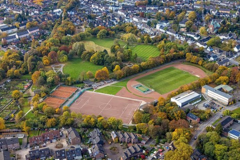Aerial view, sports field of the Dostlukspor Bottrop club at the Volkspark Batenbrock in the