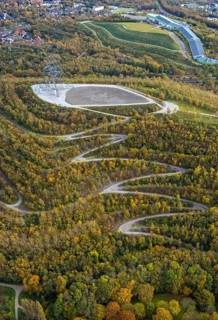 Aerial view, tetrahedron pyramid and serpentine path on the Beckstraße slag heap in the