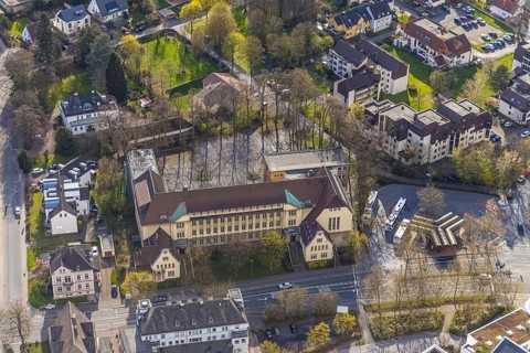 Aerial view, former Städt. Realschule Neheim, bus station, Goethestraße, Neheim, Arnsberg,