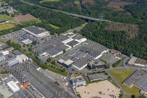 Aerial view, industrial area Westring, META-Regalbau, company premises Fritz Streiter, Bruchhausen,