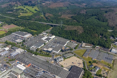 Aerial view, industrial area Westring, META-Regalbau, company premises Fritz Streiter, Bruchhausen,