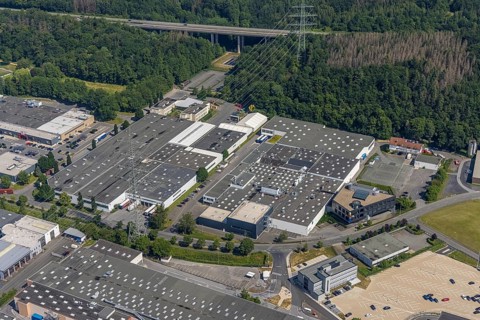 Aerial view, industrial area Westring, META-Regalbau, company premises Fritz Streiter, Bruchhausen,