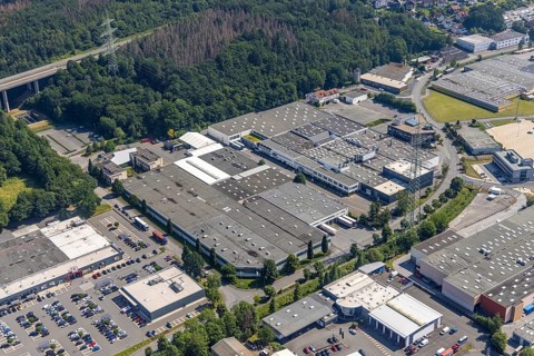 Aerial view, industrial area Westring, META-Regalbau, company premises Fritz Streiter, Bruchhausen,