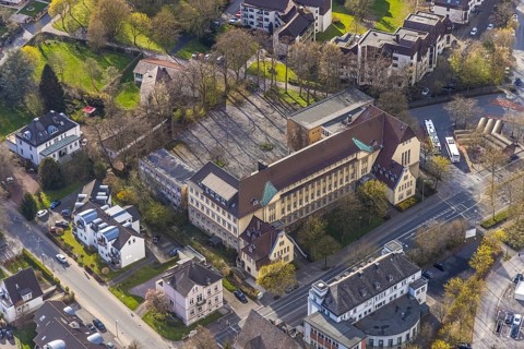 Aerial view, former Städt. Realschule Neheim, bus station, Goethestraße, Neheim, Arnsberg,