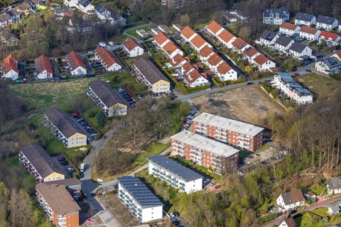 Aerial view, brownfield site in housing estate Ernst-König-Straße, Neheim, Arnsberg, Sauerland,