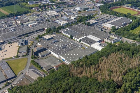 Aerial view, industrial estate Westring, META-Regalbau, company premises Fritz Streiter,
