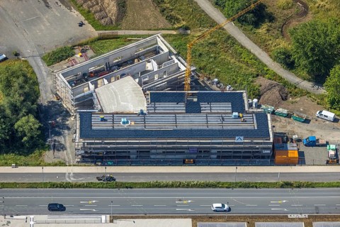 Aerial photo, construction site, new building, extension of Hochsauerlandkreis vocational college,