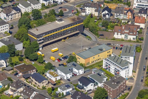 Aerial photo, Deutsch Post Postbank, Neheim, Arnsberg, Sauerland, North Rhine-Westphalia, Germany,