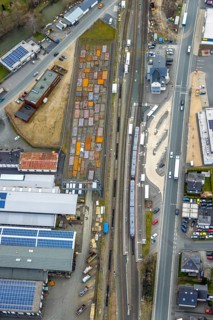 Aerial view, Bad Laasphe station, Siegerland, North Rhine-Westphalia, Germany, Bad Laasphe, railway