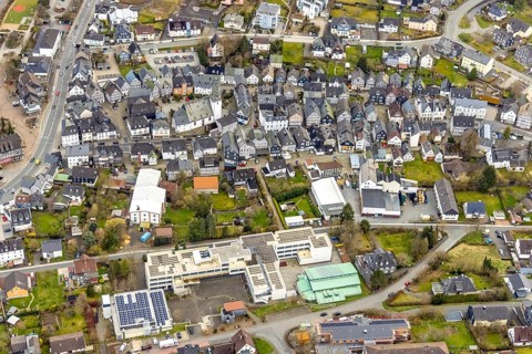 Aerial view, town centre, Städtisches Gymnasium Bad Laasphe, Evang. Church Bad Laasphe, church