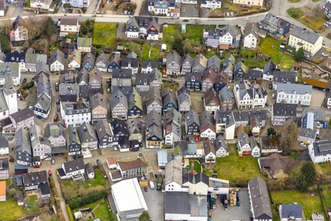 Aerial view, town centre Bad Laasphe, Siegerland, North Rhine-Westphalia, Germany, old town, Bad