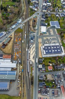 Aerial view, Bad Laasphe railway station, Siegerland, North Rhine-Westphalia, Germany, Bad Laasphe,
