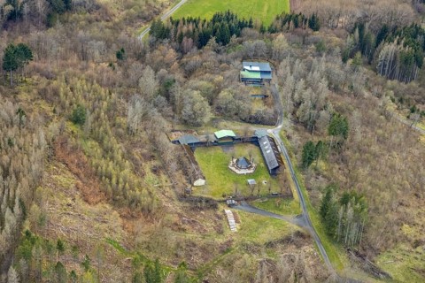 Aerial view, Bad Laaspher Schützenplatz am spa garden, Bad Laasphe, Siegerland, North