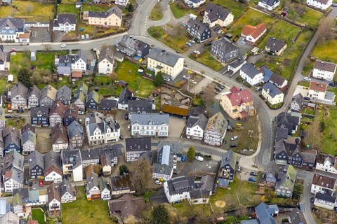 Aerial view, town centre Bad Laasphe, Siegerland, North Rhine-Westphalia, Germany, old town, Bad