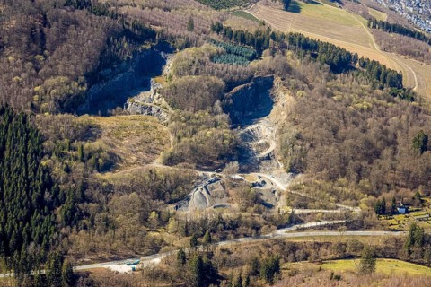 Aerial view, forest area and quarry Heringhauser Straße, Bestwig, Sauerland, North