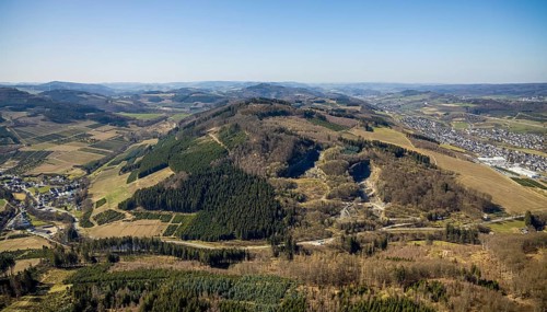 Aerial view, forest area and quarry Heringhauser Straße, Bestwig, Sauerland, North