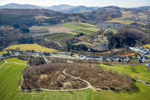 Aerial view, slate mine Nuttlar, visitor mine slate mine Nuttlar, slag heap former Ostwig mine,