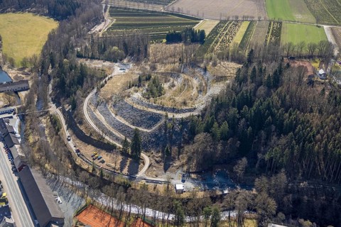 Aerial photo, slate mine Nuttlar, visitor mine slate mine Nuttlar, slag heap former Ostwig mine,