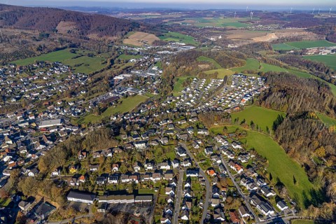 Aerial view, Community primary school St. Johannes Balve with view to the north in Balve,