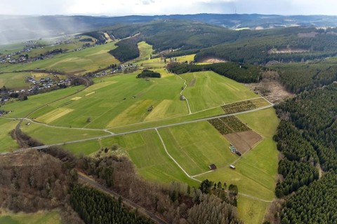 Aerial photo, forest damage in the Holzhausen forest area, Bad Laasphe, Siegerland, North
