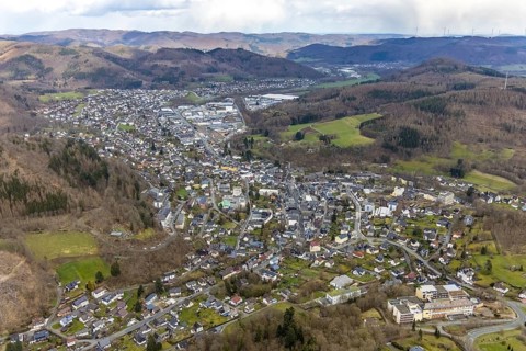 Aerial view, local view, Diakonisches Werk Wittgenstein, Designhotel AM Fang, construction site