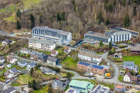 Aerial view, site view, Diakonisches Werk Wittgenstein, Designhotel AM Fang, construction site with