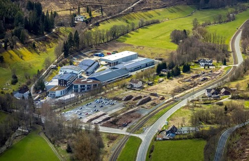 Aerial view, company premises Osterrath GmbH & Co. KG, Bermershausen, Bad Laasphe, Siegerland,