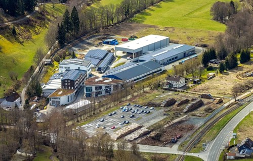Aerial view, company premises Osterrath GmbH & Co. KG, Bermershausen, Bad Laasphe, Siegerland,