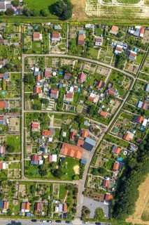 Aerial view, allotment garden association Im Krähenwinkel e.V. in Bergkamen, Ruhr area, North