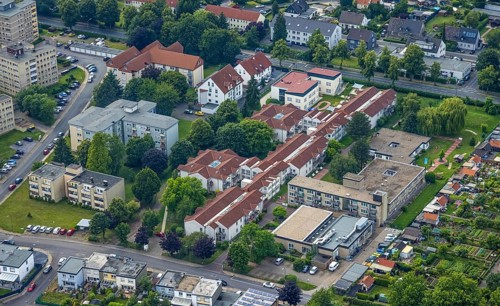 Aerial view of the AWO retirement home Hermann-Görlitz-Seniorenzentrum, Bergkamen, Ruhr area, North