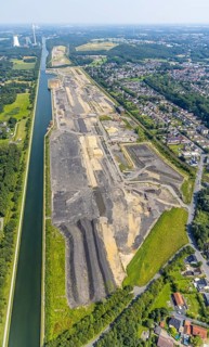 Aerial view, construction site for planned urban quarter Wasserstadt Aden on the site of the former