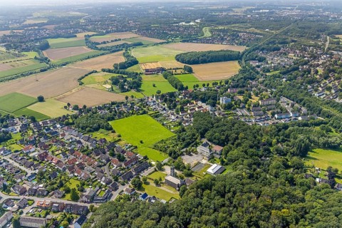 Aerial view, Protestant Martin Luther Church and conversion of the former castle school for new