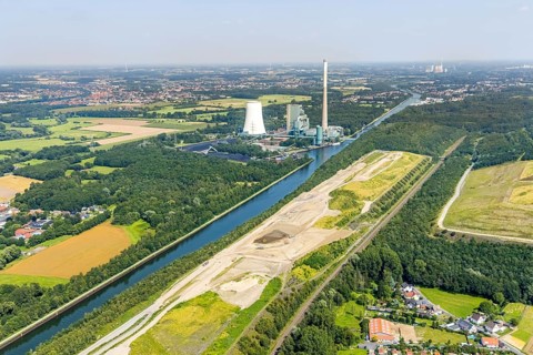 Aerial view, construction site for planned urban quarter Wasserstadt Aden on the site of the former