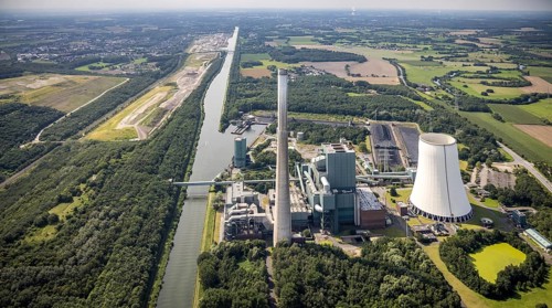 Aerial photograph, Bergkamen power station on the Datteln-Hamm canal in the Heil district,