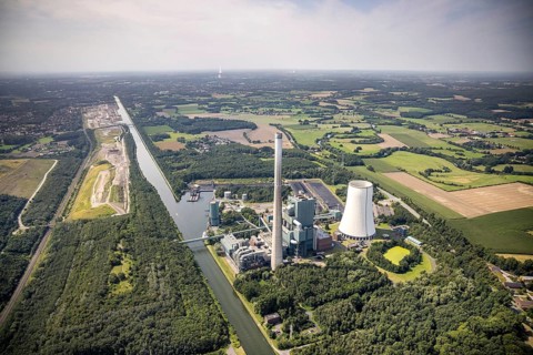 Aerial photograph, Bergkamen power station on the Datteln-Hamm canal in the Heil district,