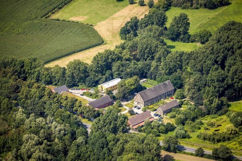 Aerial photograph, Biological Station Kreis Unna Dortmund with guest house in the Heil district,
