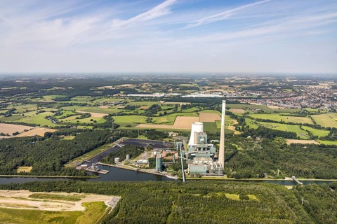 Aerial photograph, Bergkamen power station on the Datteln-Hamm canal in the Heil district,