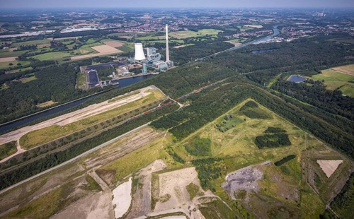 Aerial photo, Großes Holz slag heap and Bergkamen power station in Weddinghofen, Bergkamen, Ruhr