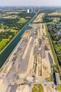 Aerial view, construction site for planned urban quarter Wasserstadt Aden on the site of the former