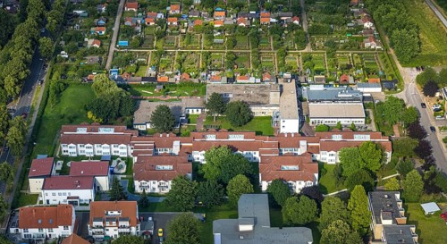 Aerial view of the AWO retirement home Hermann-Görlitz-Seniorenzentrum, Bergkamen, Ruhr area, North